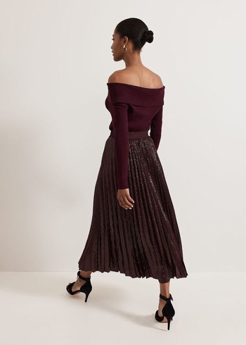 Phase Eight Alaina Sequin Pleated Skirts Burgundy Canada | ZKMVLD-850